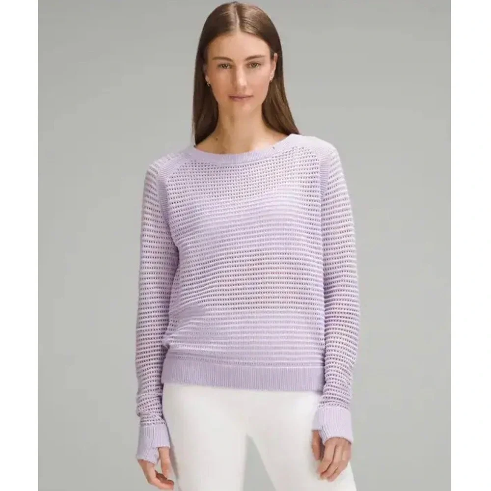 Lululemon | Purple Lavender Pointelle-Knit Cotton Sweater W3HMIS Sz L
